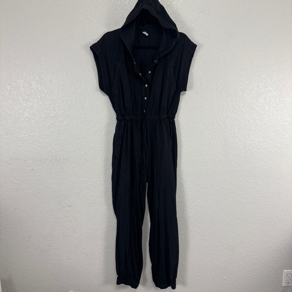 Daily Practice Black Hooded Jumpsuit cotton viscose straight‎ leg black #cc